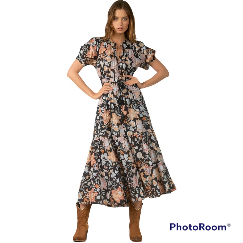 Short sleeve print maxi dress